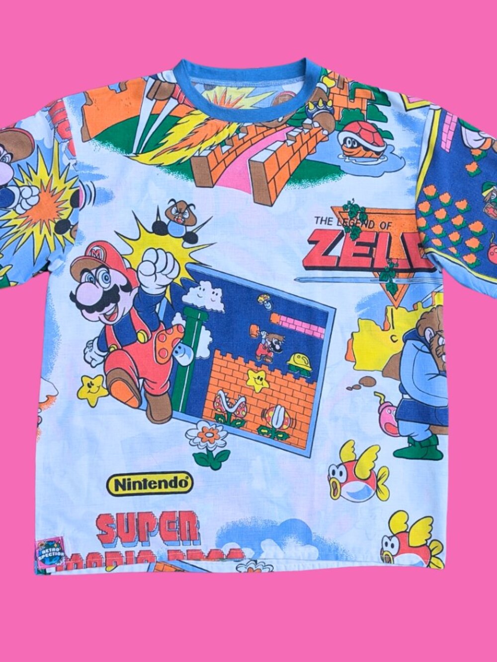 Handmade, Upcycled Nintendo Super Mario Bros + Zelda Bedsheet T-Shirt Oversized
